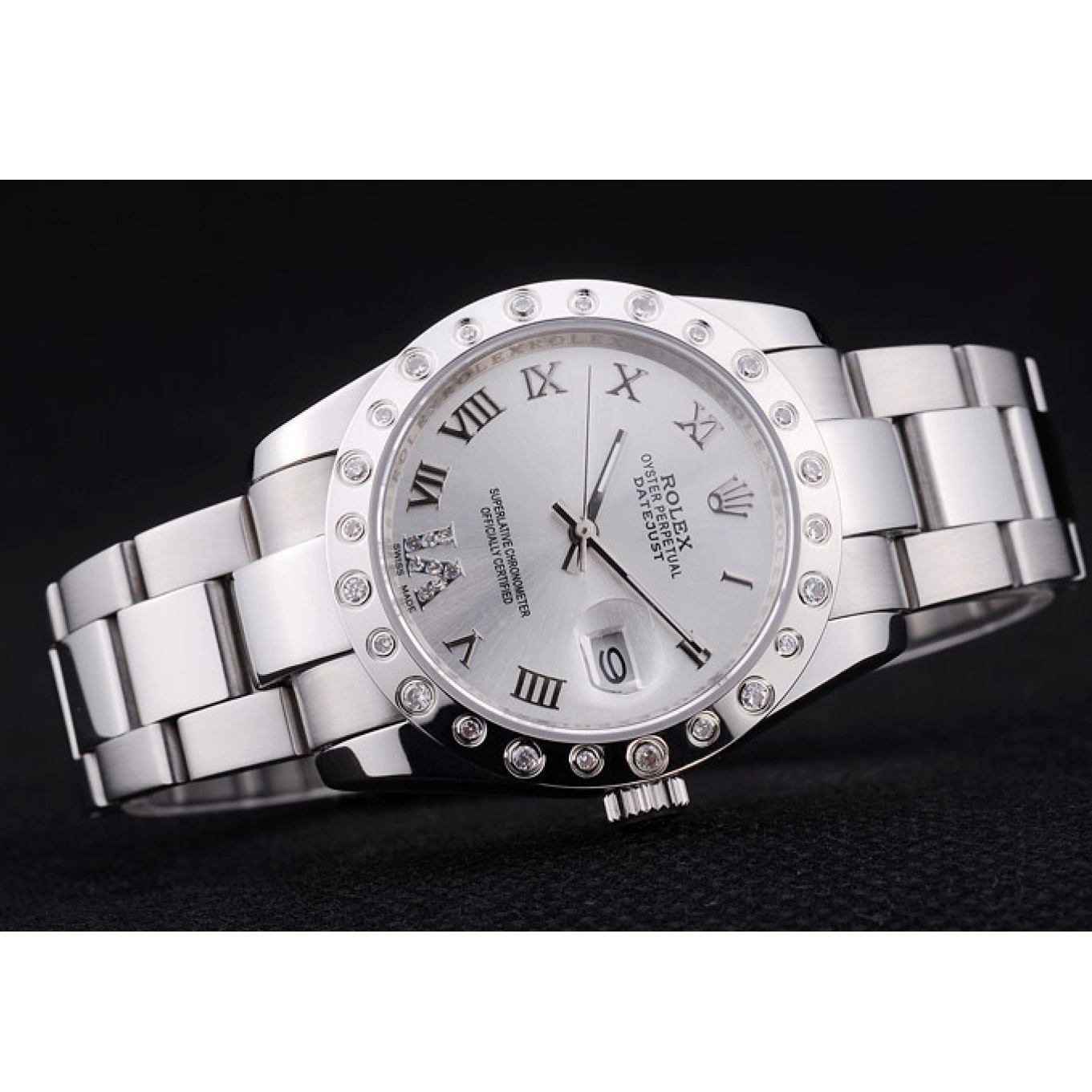 Aaa replica watch Silver 7468 Datejust Dial Rolex Bezel Diamond 0708